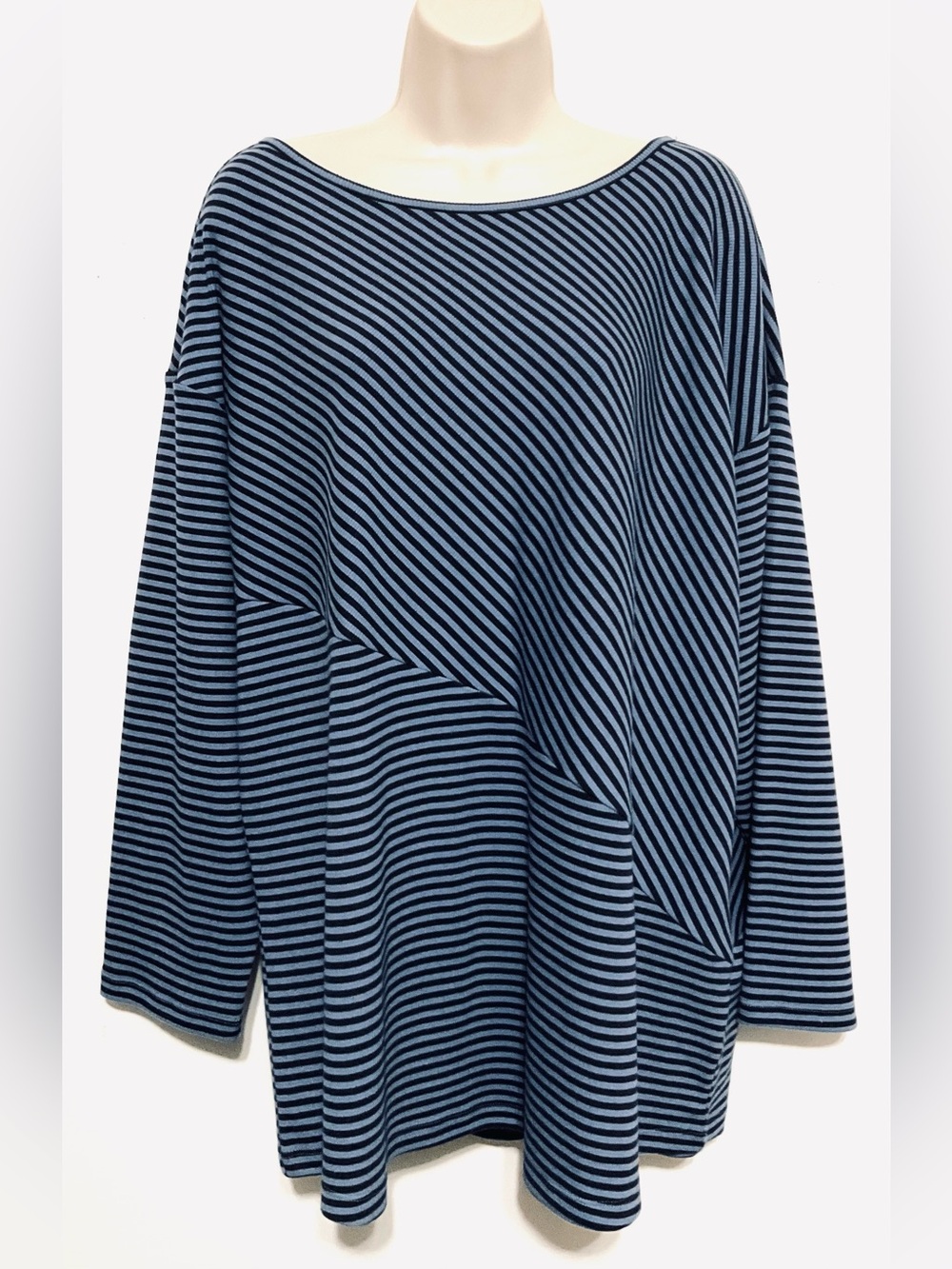 T by Talbots 1X pullover tunic blue black stripe 3/4 sleeve